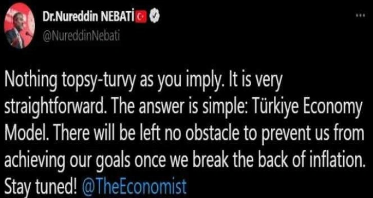 Bakan Nebati’den The Economist dergisine: “Ters giden bir şey yok”