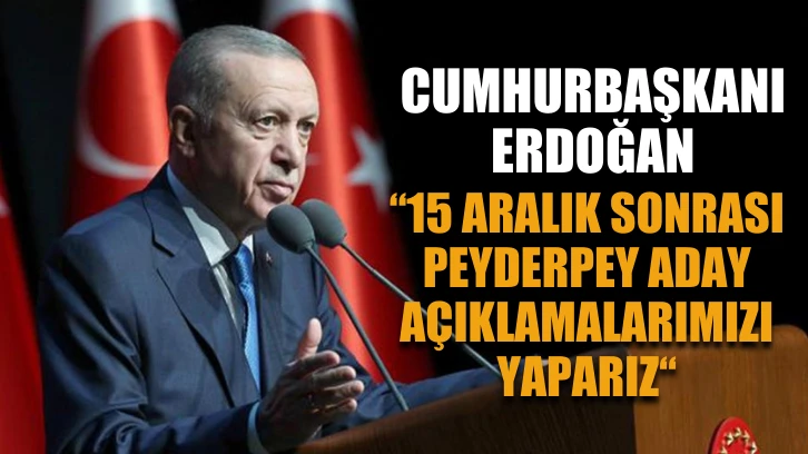 Cumhurbaşkanı Erdoğan "15 Aralık sonrası peyderpey aday açıklamalarımızı yaparız"