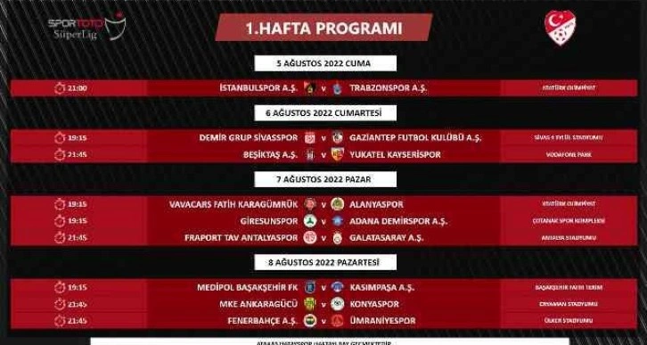 Süper Lig'in ilk 2 hafta programı değişti