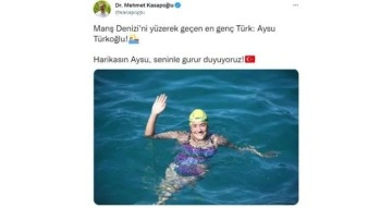 Bakan Kasapoğlu’ndan Manş Denizi’ni yüzerek geçen Aysu Türkoğlu’na övgü