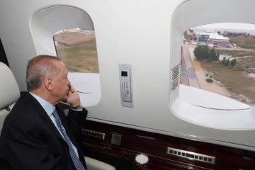 Cumhurbaşkanı Erdoğan, selden etkilenen Akyurt'ta havadan incelemede bulundu