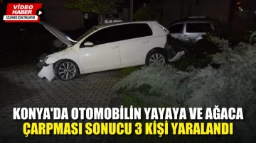 Konya'da otomobilin yayaya ve ağaca çarpması Sonucu 3 kişi yaralandı