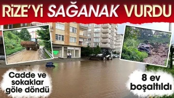 Rize'de şiddetli yağış. Dereler taştı cadde ve sokaklar göle döndü: 8 ev boşaltıldı