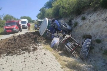 Şarampole devrilen traktörün sürücüsü yaralandı