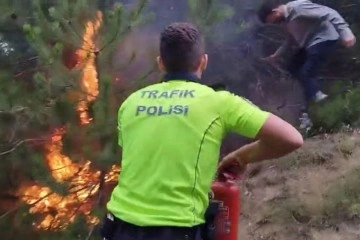 Uygulama yapan polislerin dikkati orman yangınını önledi